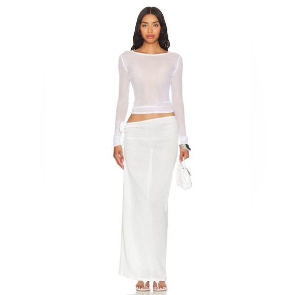 Lioness Dresses & Skirts - Lioness White Maxi Skirt with Side Rose Accent